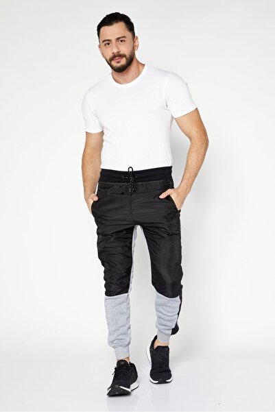 Modern Culture Men Regular Fit Colorblock Drawstring Fleece Jogger Pants, Black/Light Grey