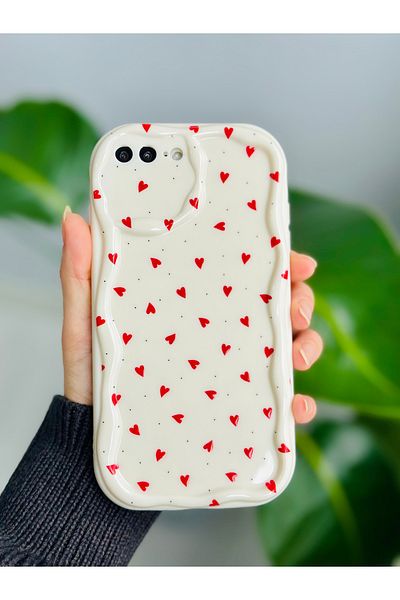Go Aksesuar حافظة سيليكون مطبوعة على شكل قلوب حمراء متوافقة مع هاتف Iphone 7 Plus و8 Plus
