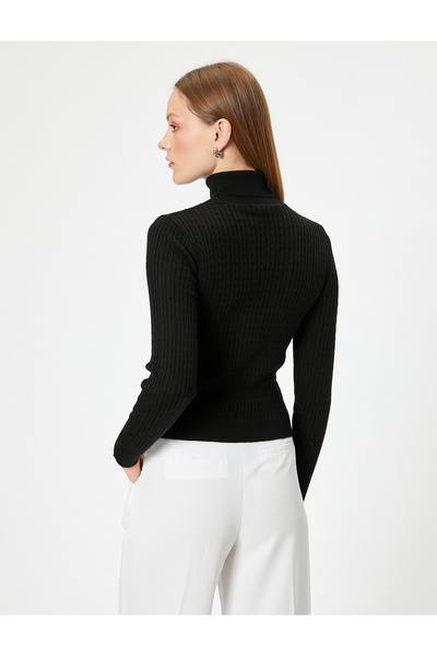 Koton Dik Yaka Kazak Uzun Kollu Saç Örgü Desenli