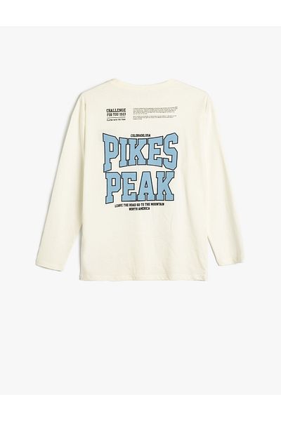 Koton Cotton Long Sleeve Slogan Printed Crew Neck T-Shirt