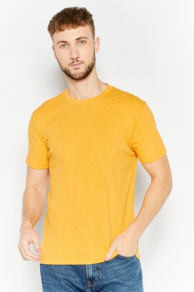 Esprit Men Regular Fit Crew Neck Short Sleeves Textured T-shirt, Light Orange
