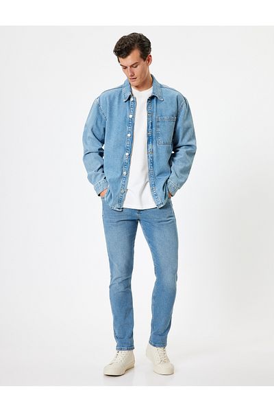 Koton Slim Fit szabványos derékgombos farmernadrág - Brad Jean