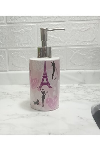 Genel Markalar SERAMİK SIVI SABUNLUK KIZLI PARİS DESENLİ 7X7X18CM 320ML BANYO...