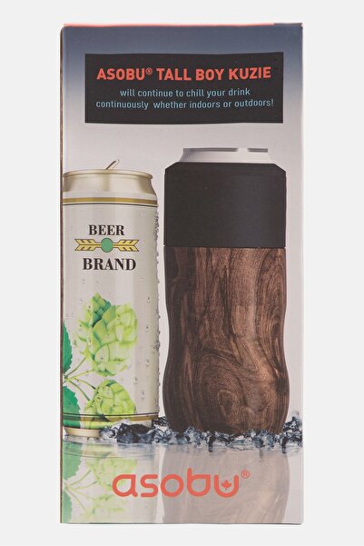 Asobu Stainless Wooded Insulated Slim Can Cooler, Brown