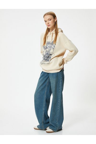 Koton Oversize Hooded Sweatshirt - Raster Slogan Print, Long Sleeve