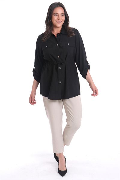 Metpoint Large Size Black Jacket with Lace-Up Waist Pockets