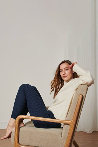 Tchibo Women Full Length Textured Knitted Legging, Navy Blue