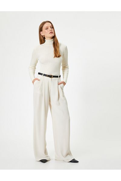 Koton Long Sleeve Hair Knit Patterned Stand Collar Sweater