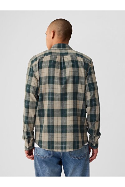 GAP Erkek Yeşil Keten Karışımlı Desenli Gömlek