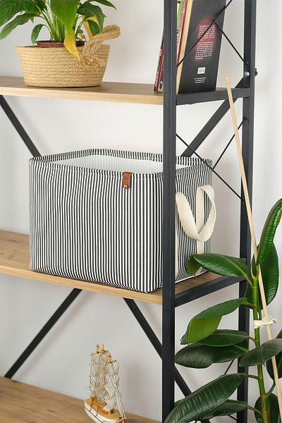 PRENDİ HOME Черна раирана многофункционална кутия за съхранение на играчки, кошница, органайзер 18x22x30