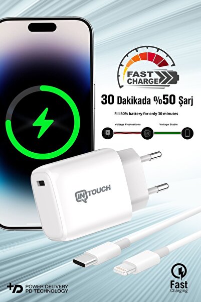 İntouch Smarty Pd 25 W Type-c To Lightning Kablolu Şarj Adaptörü/8 X Xs Xr 11 12 13 14 Serileri Ile Uyumlu