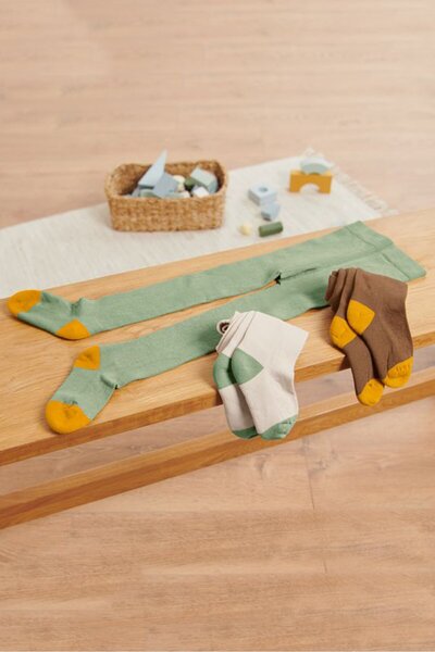 Tchibo Kids Boy 3 Pieces Reinforced Toe And Heel Tight, Green Combo