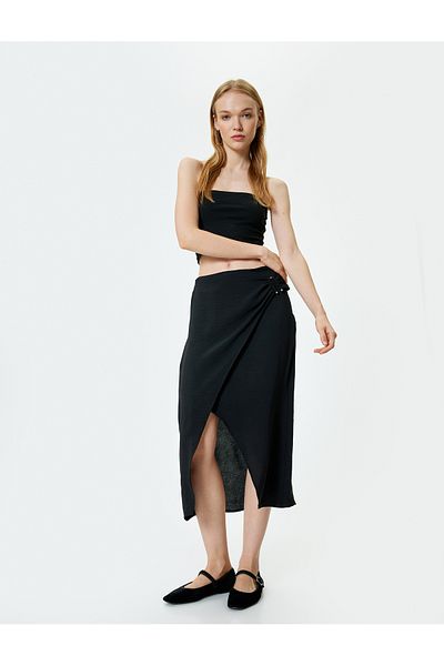 Koton Double Breasted Midi Skirt with Metal Accessories - Standard Waist