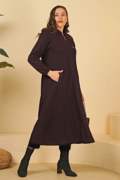 Ferace Women's Plus Size Hooded Winter Cap Coat Plum
