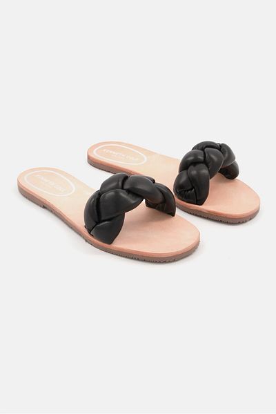 Kenneth Cole Women Brand Logo Slip On Flats, Black Combo