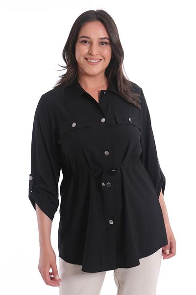 Metpoint Large Size Black Jacket with Lace-Up Waist Pockets