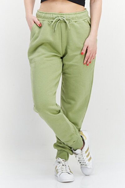 NA-KD بنطلون رياضي سادة برباط للنساء، أخضر نعناعي