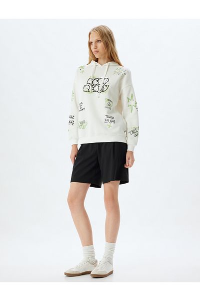 Koton Raster Hooded Sweatshirt Slogan Printed Comfortable Fit