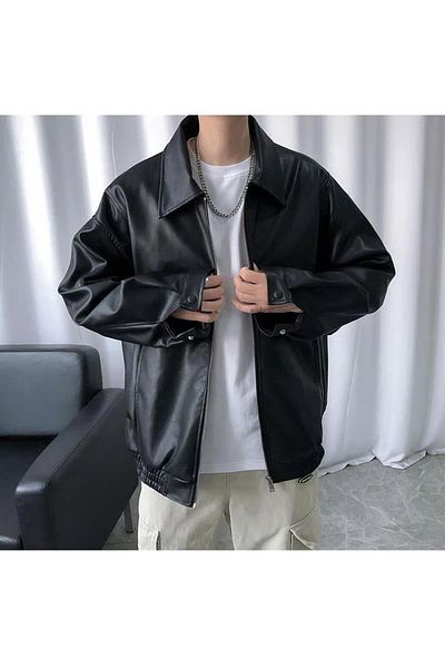 Touz Moda Bon Jovi Printed Black Oversize Δερμάτινο Μπουφάν - Unisex Streetwear