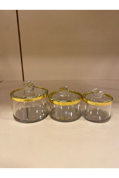 PLUS HOME Gold Colored Set of 3 Decorative Crystal Jewelry Box