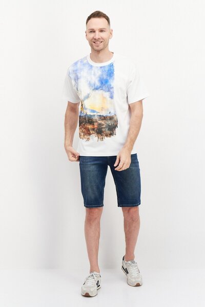 Esprit Men Crew Neck Short Sleeve Graphic Printed T-Shirt, White