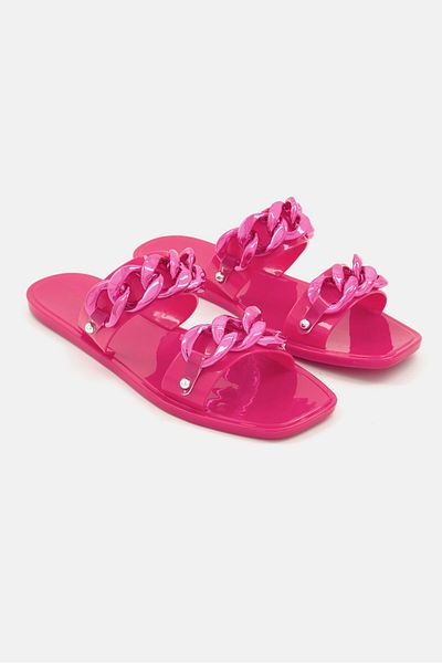 Kenneth Cole Women Slip On Naveen Chain Jelly Flats, Beet