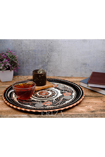 ERİZA Round Engraved Copper Serving Tray 40 cm
