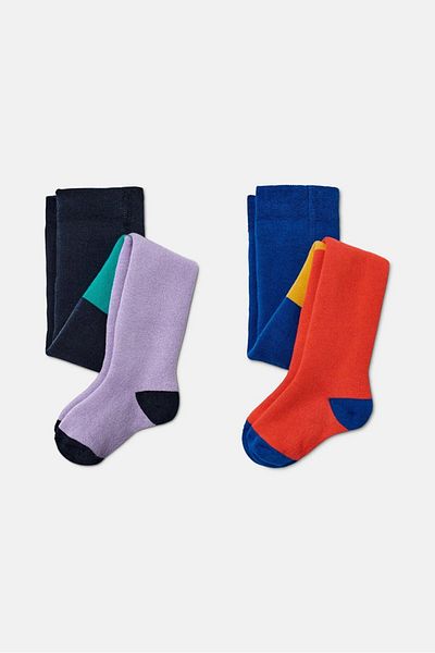Tchibo Kid Girls 2 Pairs Of Thermal Tights, Orange and Purple