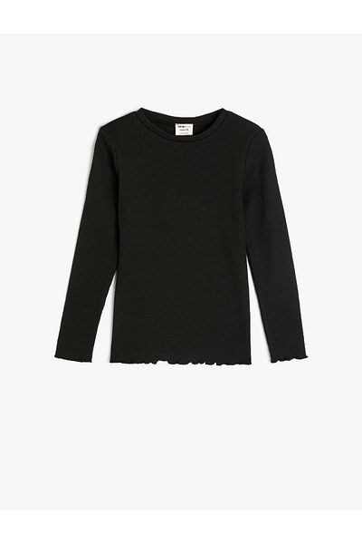 Koton Long Sleeve Crew Neck Ribbed Cotton T-Shirt