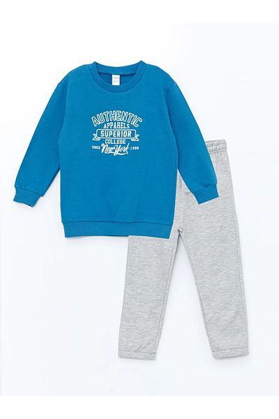 LC Waikiki Lcw Baby - Blue Crew Neck Long Sleeve Sweatshirt and Sweatpants 2 Pieces Set for Baby Boy