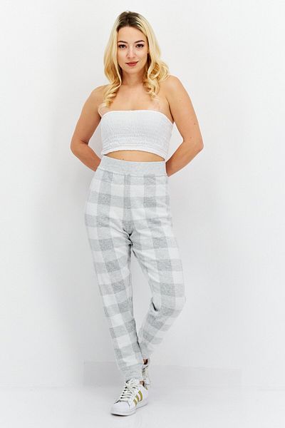 Felina Women Regular Fit Checkered Jogger Pants, Grey