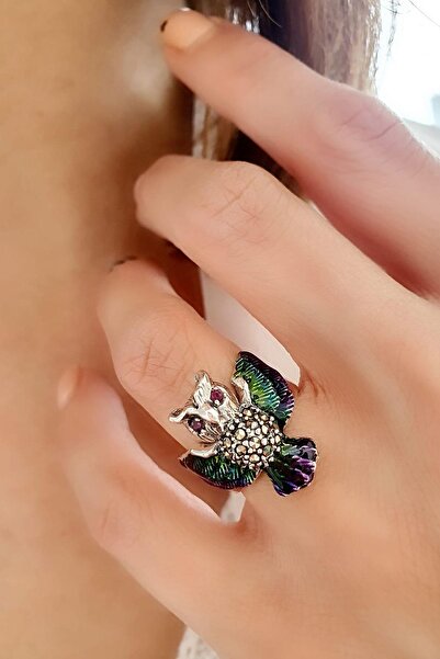 OSESHOP Markazit Taş Detaylı Mineli 925ayar Gümüş Baykuş Tasarım Yüzük