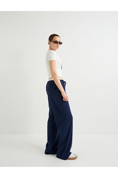 Koton Wide Leg Trousers Double Waist Layer Tie Waist
