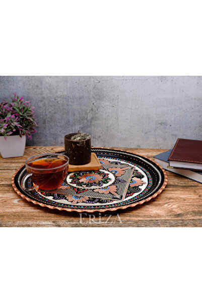 ERİZA Round Engraved Copper Serving Tray 40 cm