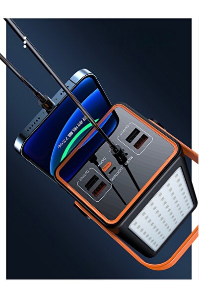 MATECHNO 70.000 mAh Hızlı Şarj Kamp Işıklı 4x USB 1x Type-C 1x Micro 1x Lightning Çıkışlı Led Panel Powerbank