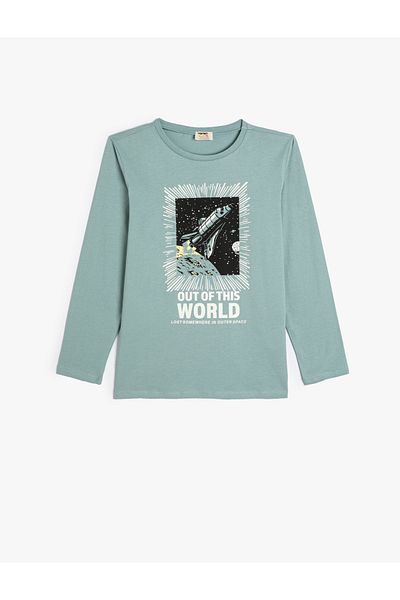 Koton Tricou cu tematică spațială cu mânecă lungă și cu gât crew
