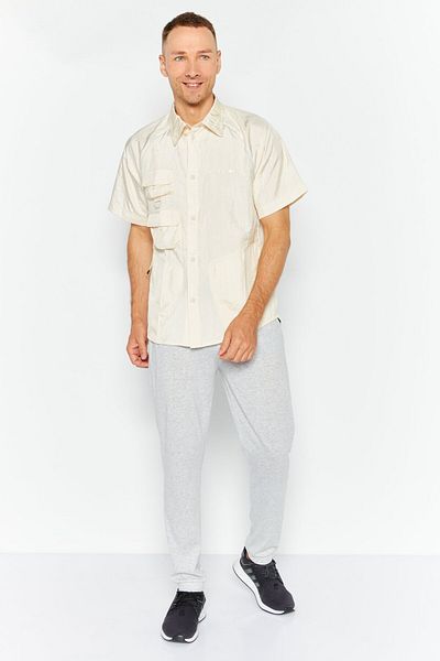 Adidas Originals Men Sportswear Fit Short Sleeve Outdoor Shirt, Beige