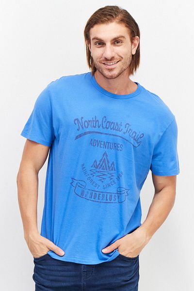 Rainforest Men Crew Neck Short Sleeve Graphic T-Shirt, Blue