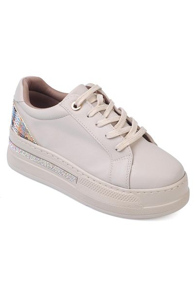 ShoeTek Beige Olala Women's Sneakers - Lace-Up and Back Patterned Sports Shoes