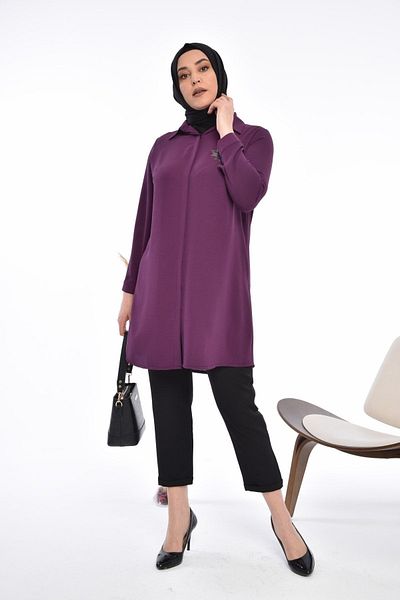 Ferace Hijab Gomlek Plum, cu imprimeu cu frunze, mărime mare