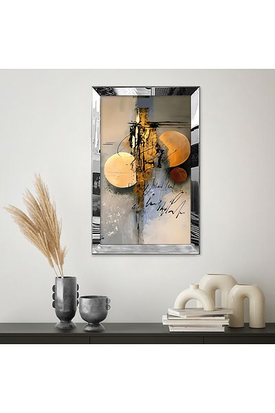 Zevahir Mobilya Dekorasyon Rama din plexiglas cu oglinda argintie Moderna aur galben inel Gri albastru Desen abstract Tablou unic MDF