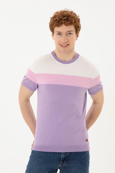 U.S. Polo Assn. سترة رجالية قصة ضيقة برقبة دائرية باللون الأرجواني 50280430-V...