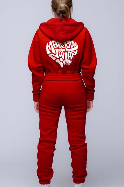 C&C OKULCUNUZ Make Love Not War Hello Printed Kitty Tracksuit Set |   3 Thread Thick Fabric Cotton