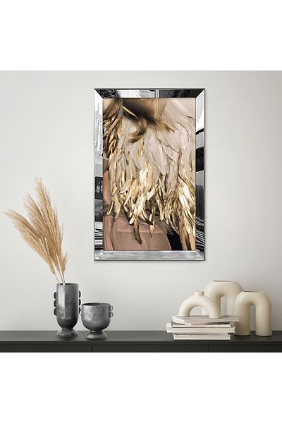 Zevahir Mobilya Dekorasyon Pictură MDF unică cu desen abstract maro auriu galben modern cu cadru din plexiglas cu oglindă argintie