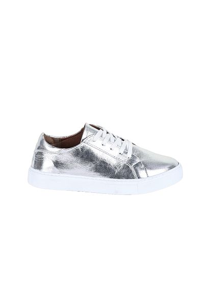 NOOSY Pantofort de damă din piele naturală argintiu metalic cu model sticlă spartă