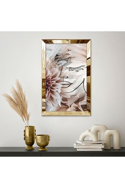 Zevahir Mobilya Dekorasyon Μοντέρνο Floral Pink Abstract Σχέδιο Μονό Τραπέζι MDF με χρυσό καθρέφτη από πλεξιγκλάς