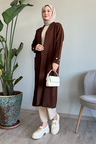 InStyle Ζακέτα με ραβδώσεις σε καφέ πλεκτό μανίκι