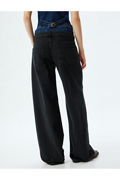 Koton Blugi largi, spălați cu nasturi cu talie dublă - Blugi largi, drepti