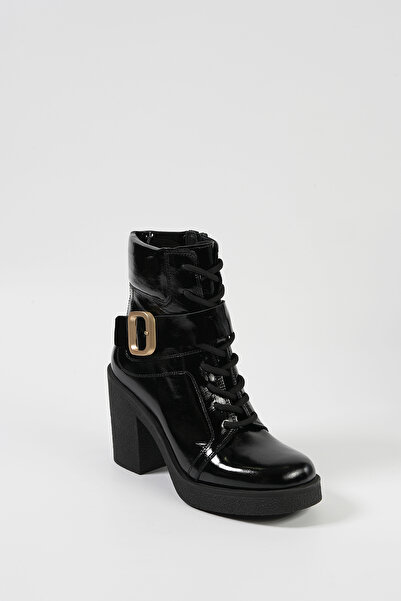 GLAZA Kadın Siyah Kırışık Hakiki Deri Günlük Bot