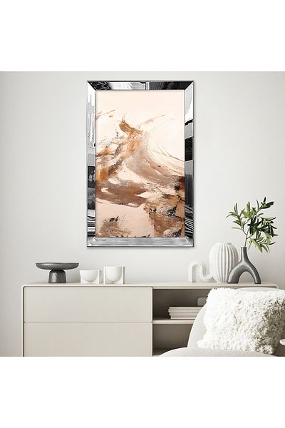 Zevahir Mobilya Dekorasyon Model neutru cu cadru din plexiglas cu oglindă argintie Gri Bej Maro Modelat Desen abstract Tablou unic MDF
